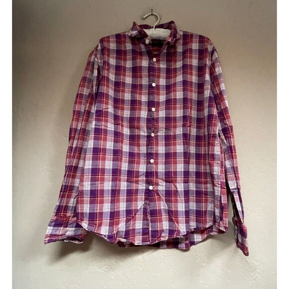John Varvatos Other - John Varvatos Mens Button Up Long Sleeve Plaid Shirt Medium Purple Red Cotton